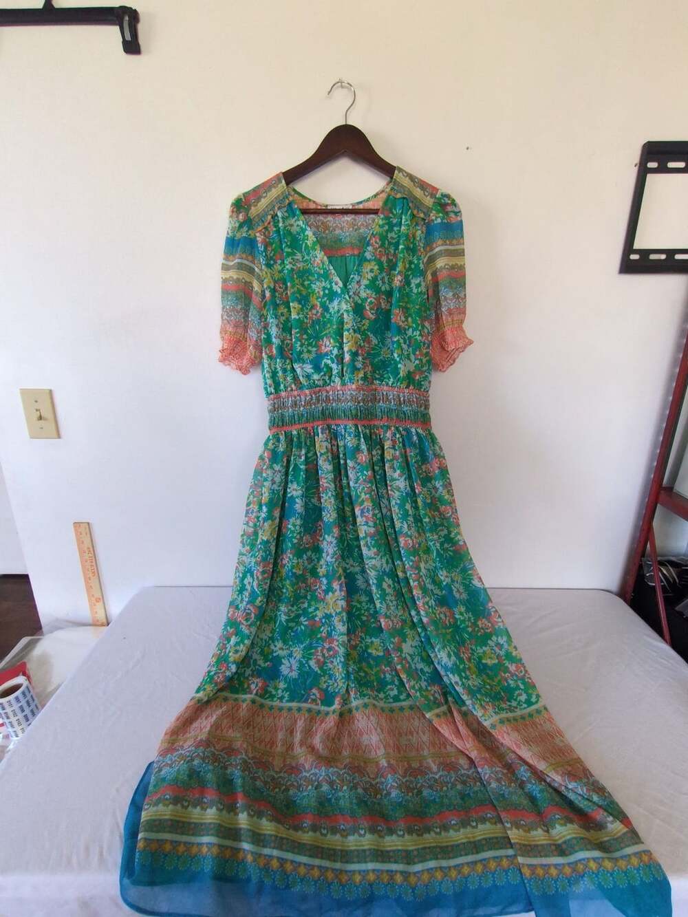 Current Air Floral Maxi Dress Size M Green Chiffon Boho
